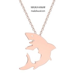 Stainless Ocean Shark Rose Gold Silhouette Pendant Charm Necklace 18in Chain NEW